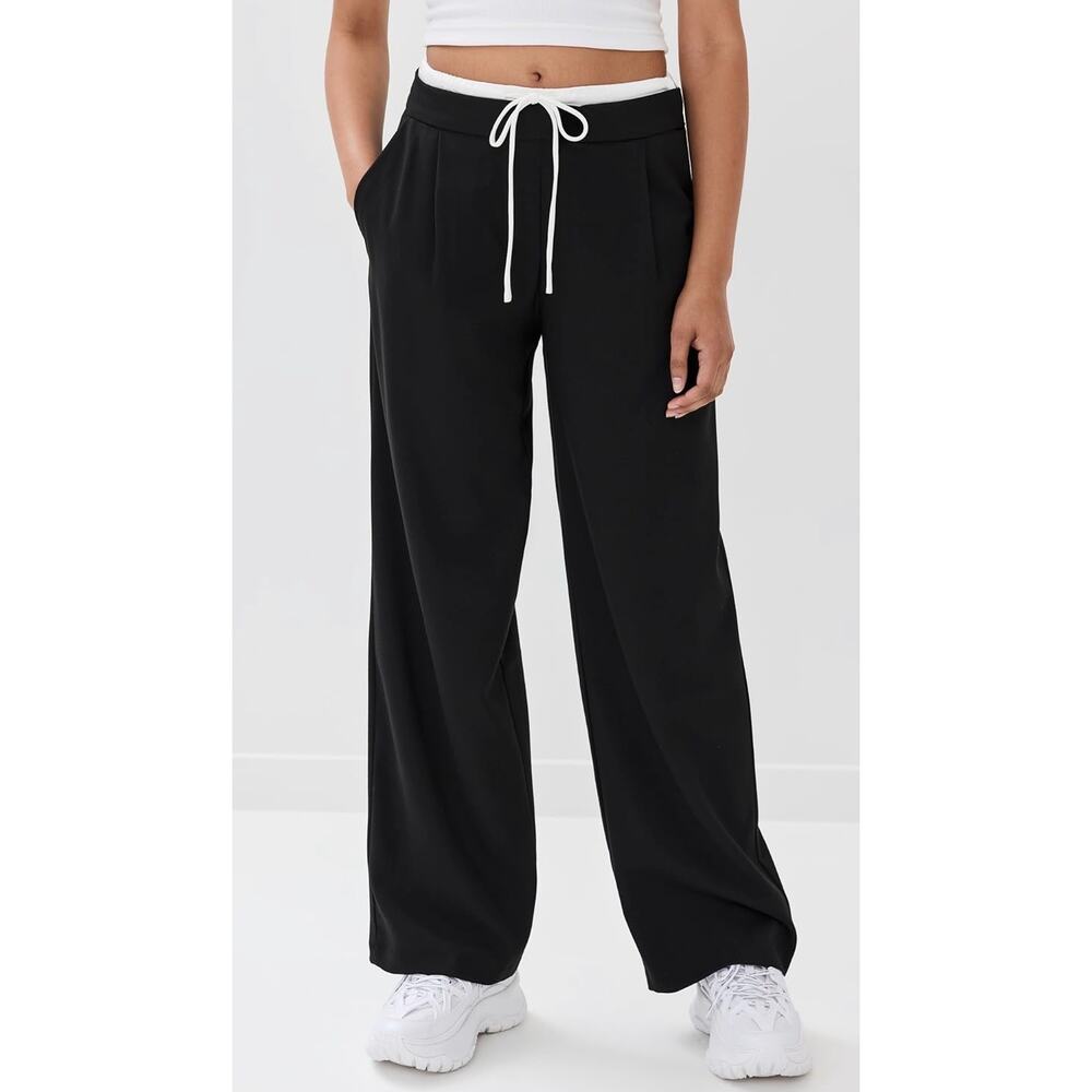 NWT Lioness Essential Pant Onyx Small Wide Leg Drawstring Trouser Minimalist